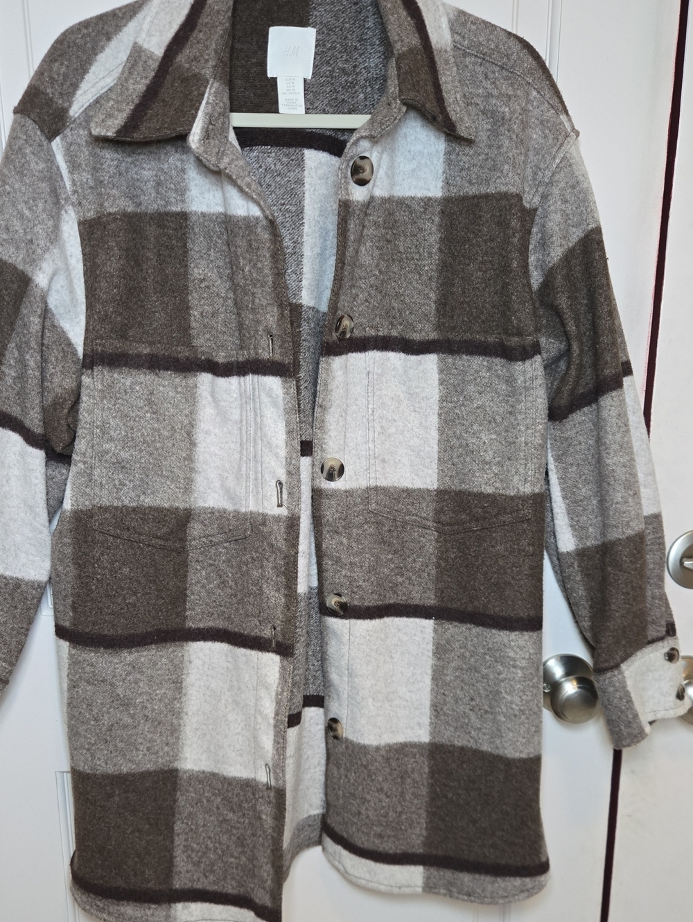 H&M Brown and Cream Plaid Flannel Coat